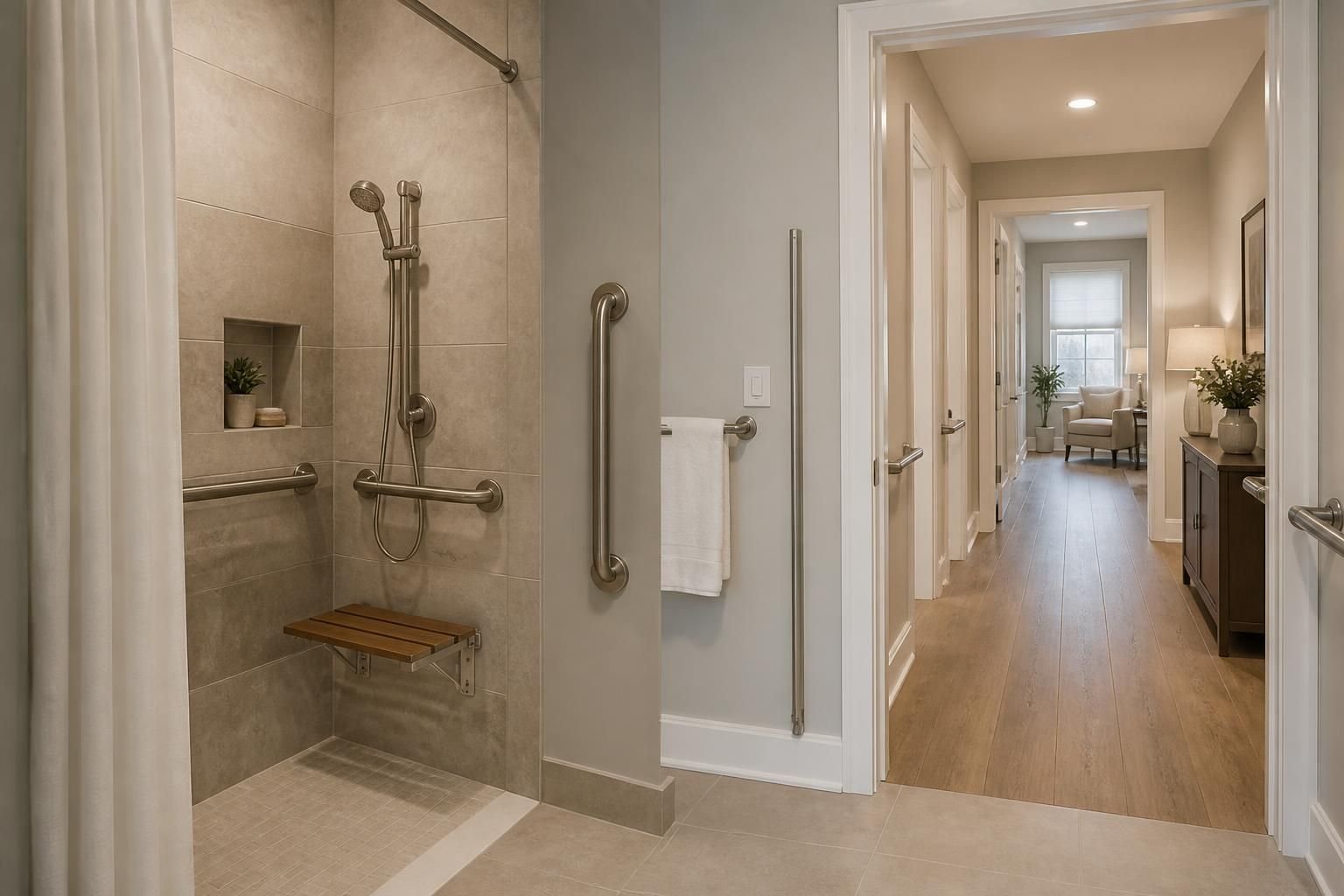 Accessible bathroom and hallway designed for aging in place