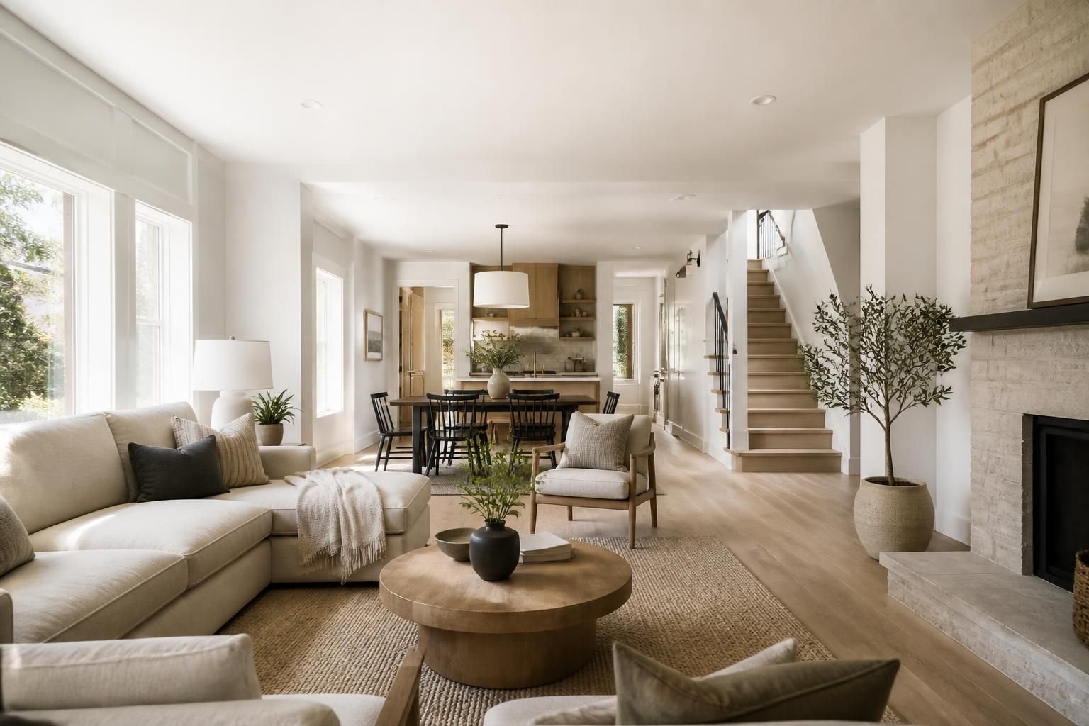 Bright finished living area with open space for text