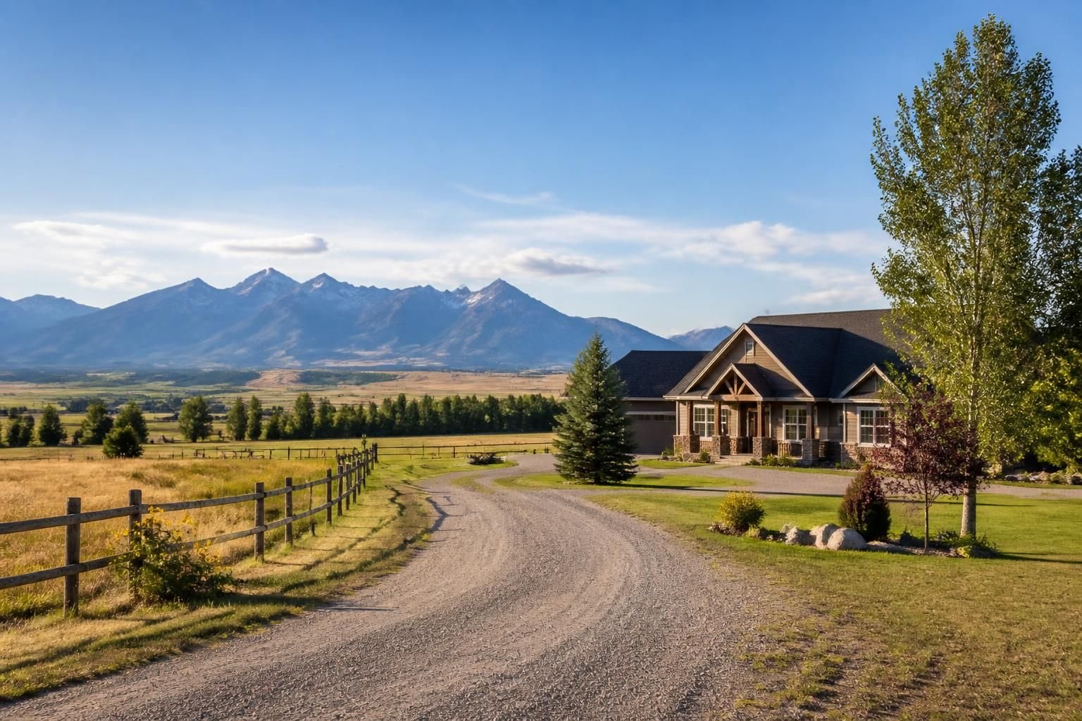 Rural homes and open fields near Huntley Montana