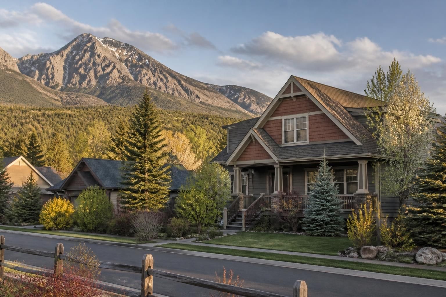 Charming homes and evergreen trees in Red Lodge Montana
